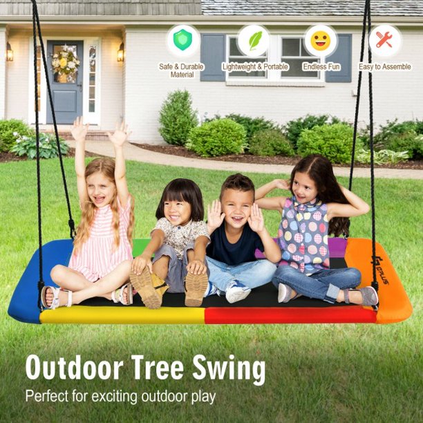 60 Inches 700 LBS Tree Swing Outdoor Platform Swing with 2 Hanging Straps