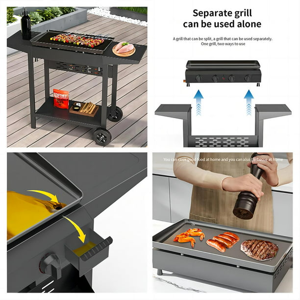 SUGIFT4 Burner Gas Griddle Portable Flat Table Top BBQ Grill Cooking Station