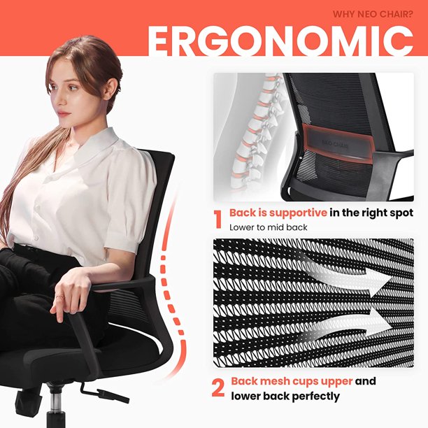 SUGIFT Office Swivel Desk Ergonomic mesh Adjustable Lumbar Support Computer Task Back armrest Home Rolling Women Adults Men Chairs Height Comfortable Gaming Guest Reception (Black)