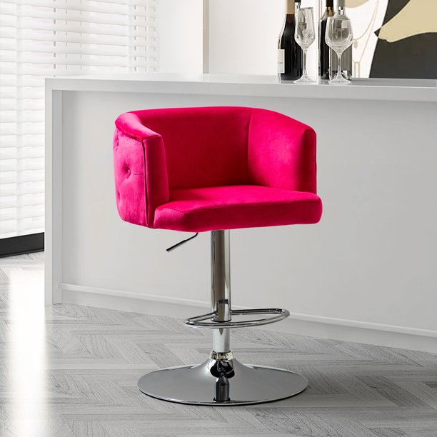 SUGIFT Tufted Chair Adjustable Height Bar Stool Fuchsia