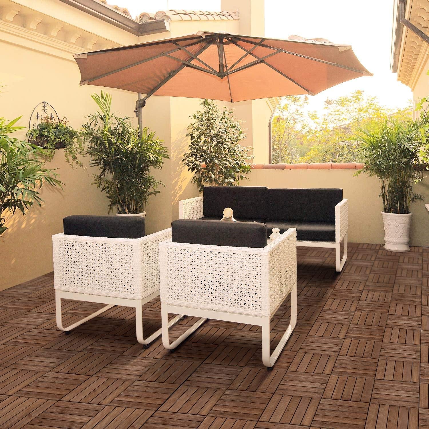 SUGIFT Patio Deck Tiles,12inx12in Interlocking Flooring Tiles in Solid Fir Wood Oiled Finish (Set of 27)