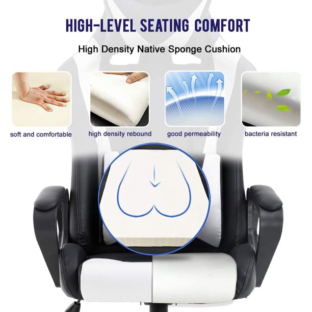 SUGIFT Gaming Chair PC Office Chair Computer Racing Chair PU Desk Task Chair Ergonomic Executive Swivel Rolling Chair with Lumbar Support for Back Pain Women, Men (White)