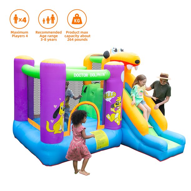 Inflatable Castle Bounce House Oxford Fabric 420D+840D Green Dog Slide and Jumping 450W Blower