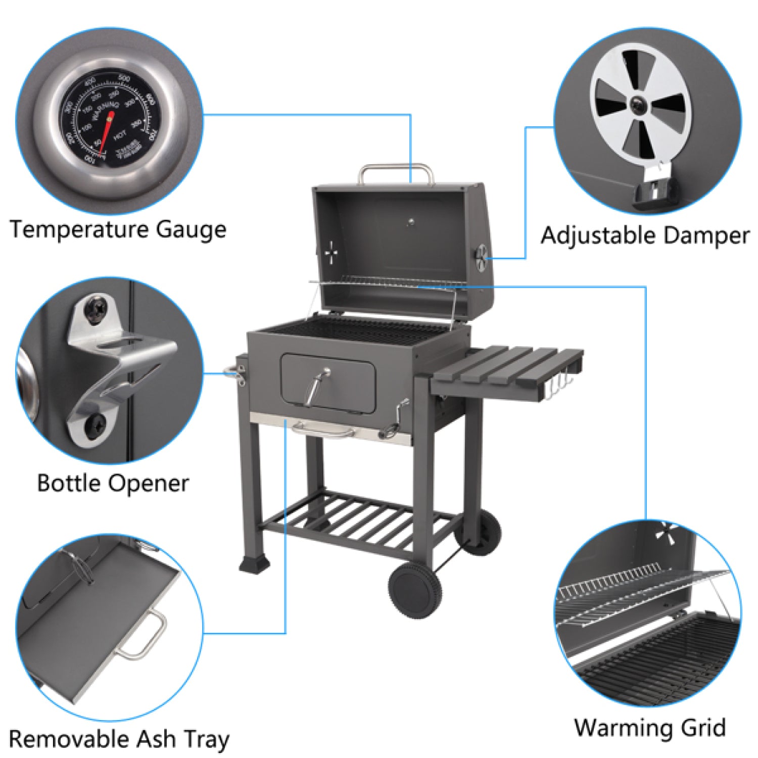 SUGIFT Grill Barbecue Picnic Grills Kebab Stove Charcoal Oven with Waterproof Black BBQ Grills for Yard Garden Outdoor