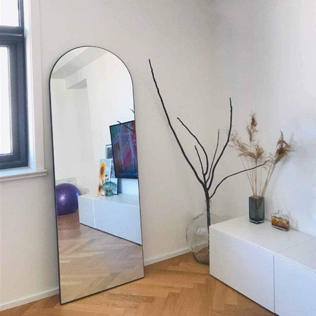 Arched Full Length Mirror Floor Mirror with Aluminum Alloy Frame