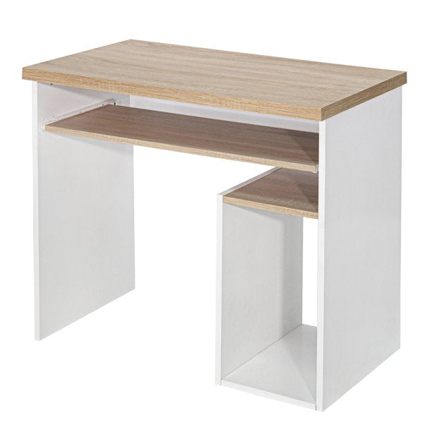 SUGIFT Bicolor Writing-Computer Desk with Storage, Large Students-Study Desk with Shelf Home-Office PC Laptop Table Modern Wood Workstation, Oak & White