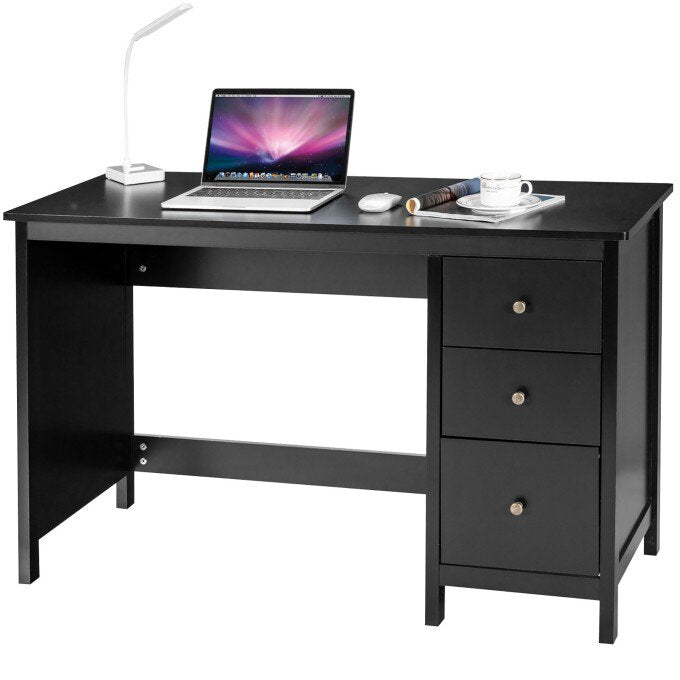 SUGIFT Computer DeskModern Wood 3-Drawer Office Desk Black