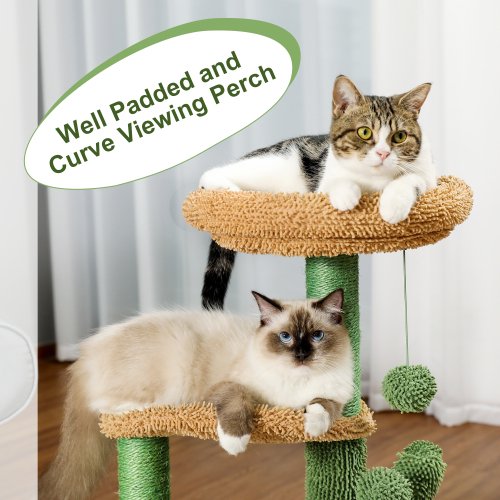 SUGIFT Indoor Cat Tree Cactus Cat Tower with Sisal Covered Scratching Post, Cozy Condo, Plush Perches and Fluffy Balls