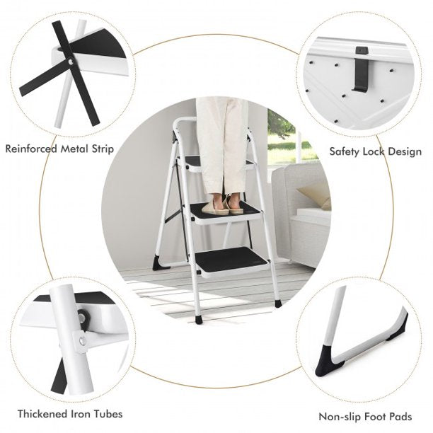 SUGIFT Folding Stool 3 Step Ladder Platform Lightweight