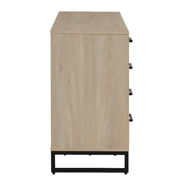 SUGIFT Industrial 4 Drawer Dresser W/ Door Cabinet, Beige Oak