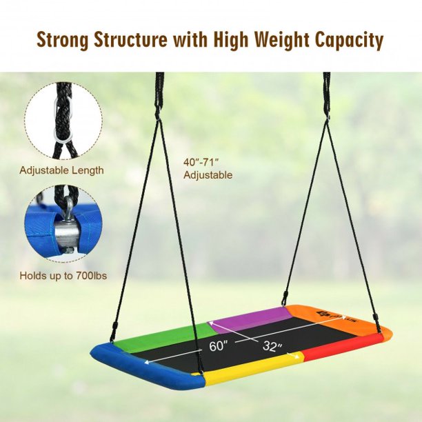 60 Inches 700 LBS Tree Swing Outdoor Platform Swing with 2 Hanging Straps