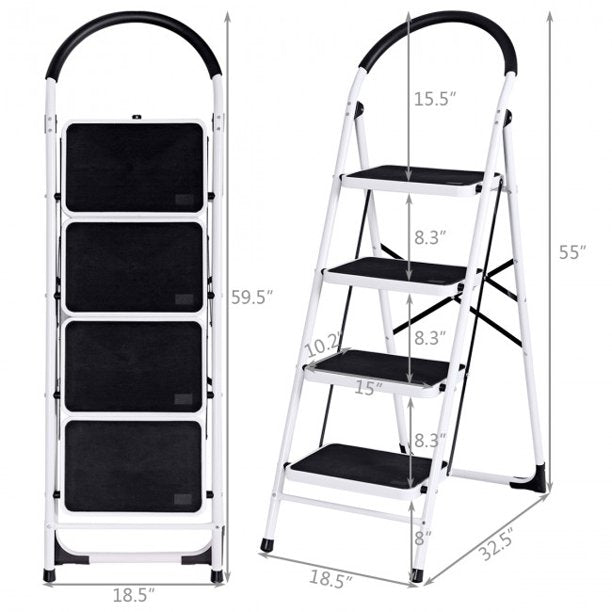 4 Step Folding Ladder with Anti-Slip Pedal Platform 330Lbs Capacity Step Stool