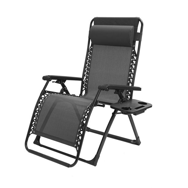 SUGIFT Outdoor Patio Folding Zero Gravity Lounge Chair,Camp Reclining Chair with Pillow and cup holder