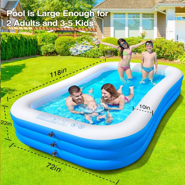 SUGIFT Inflatable Pool Full-Sized Family Lounge Pools Thicker abrasion resistant material ,118" x 72" x 22"