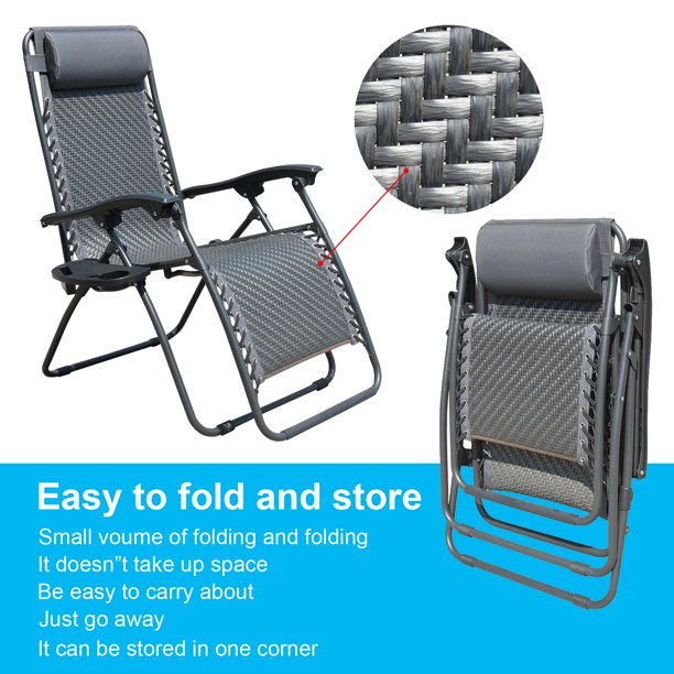 SUGIFT Patio Lounge Chair Portable Adjustable Folding Outdoor Recliner With Pillows and Cup Holder