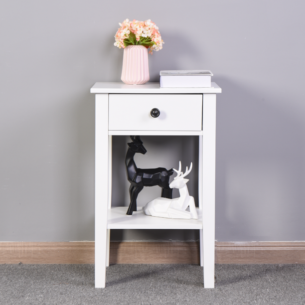 SUGIFT White Floor-standing Storage Table with a Drawer Living Room Bedroom 16.3¡±L*12.6¡±W*25.6¡±H