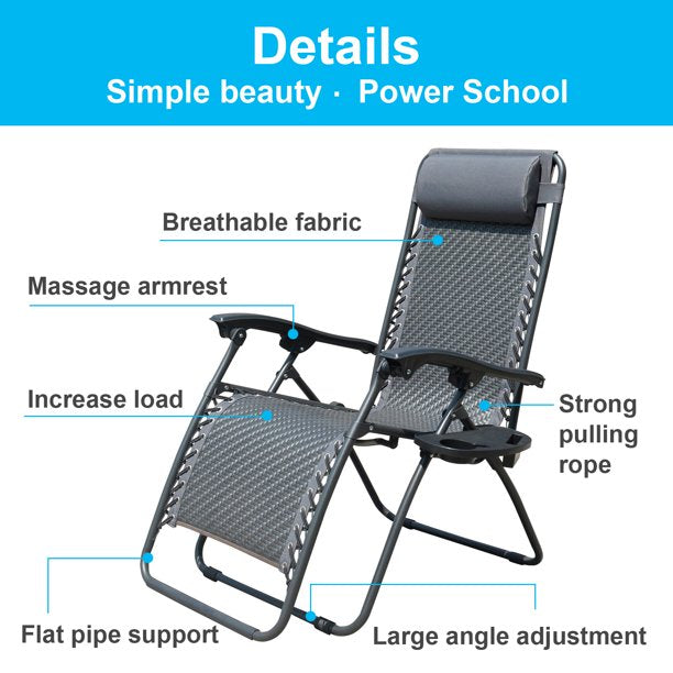 SUGIFT Patio Lounge Chair Portable Adjustable Folding Outdoor Recliner With Pillows and Cup Holder