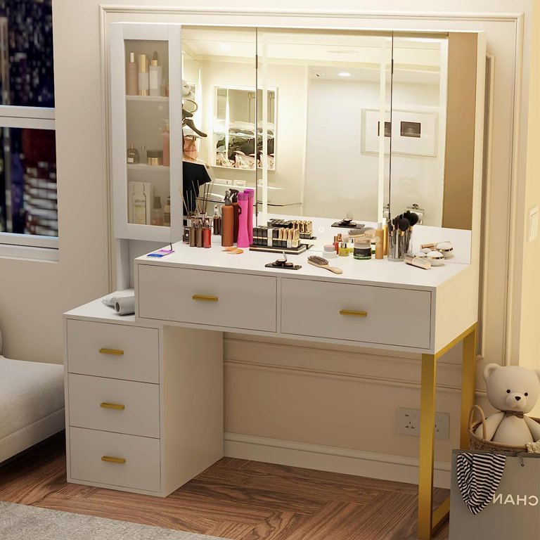 Vanity Desk with Mirror and Lights Makeup Vanity with Charging Station