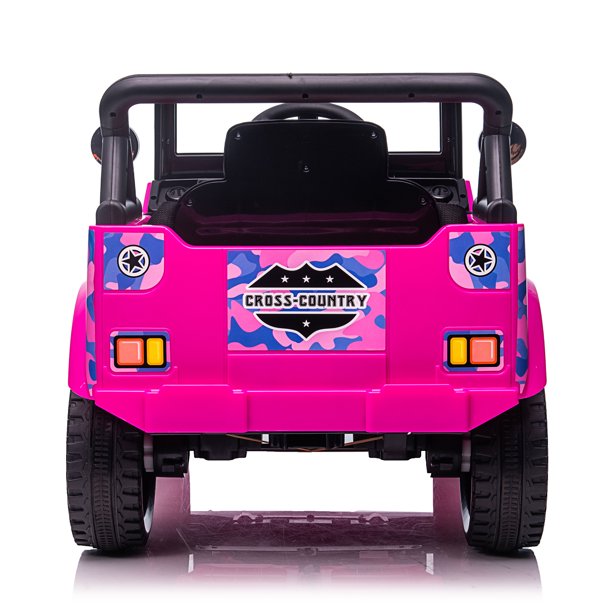SUGIFT 12V Kids Ride On Truck Car, Power Wheels with LED Lights Horn Openable Doors, Electric Vehicle Toy for 3-6 Ages, Pink