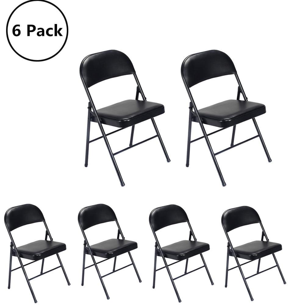 SUGIFT 6 Pack Folding Chairs Cushioned Padded Seat Wedding Chairs with Metal Frame Black