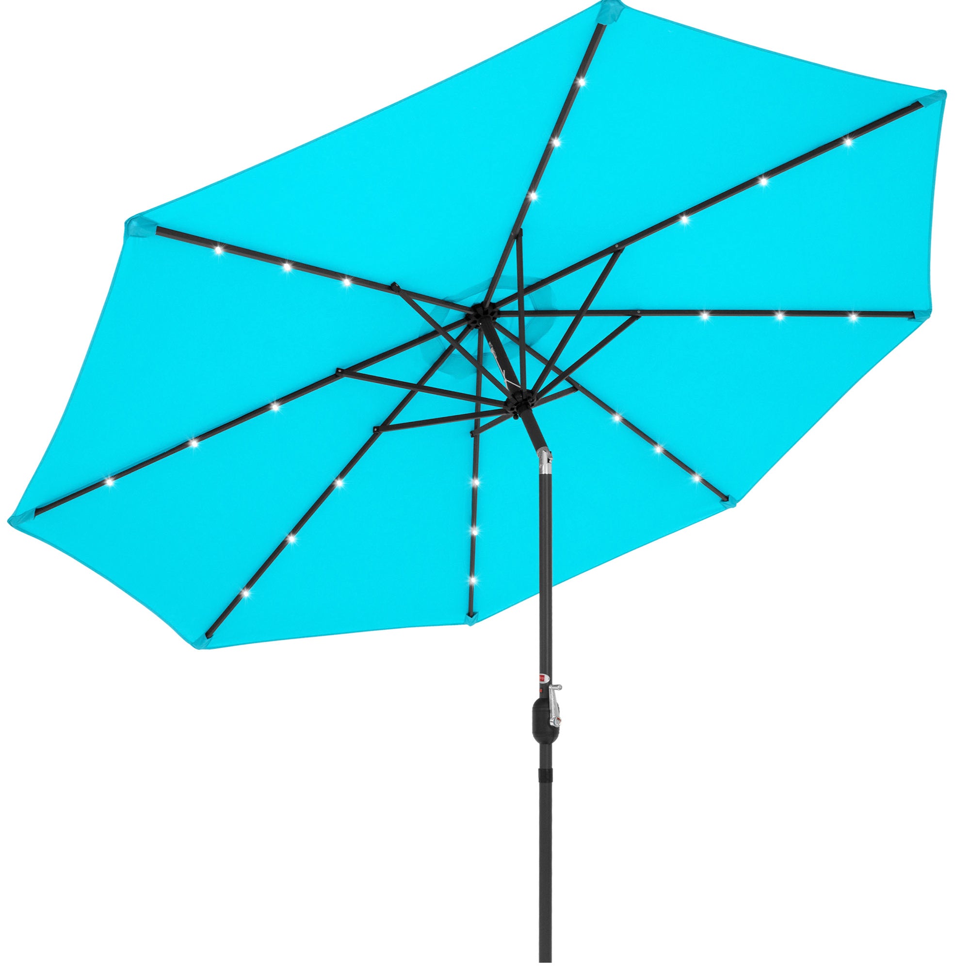 SUGIFT 10ft Solar LED Lighted Patio Umbrella w/ Tilt Adjustment, Fade-Resistant Fabric - Light Blue