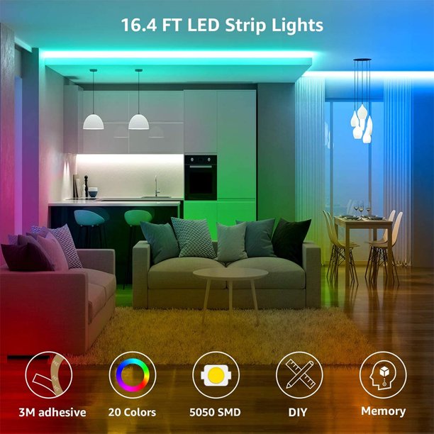 SUGIFT LED Light Strip 32.8ft 3528RGB 600 LEDs Color Changing Light Strip with 44 Keys IR Remote for Bedroom/Home Decoration