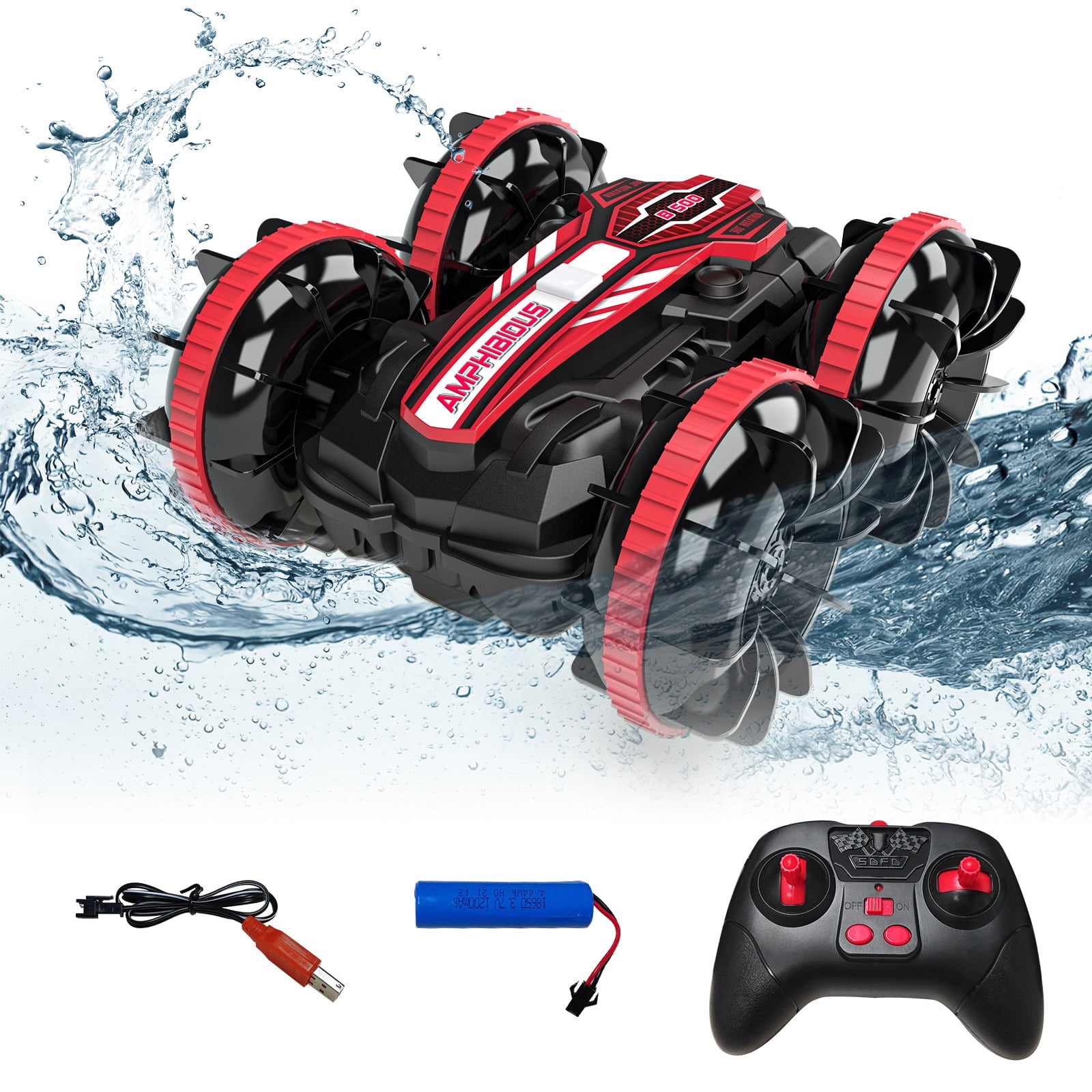 SUGIFT Remote Controls Cars, RC Boat Sonic 2 Toys, 4WD Off Road Car Stunt 2.4GHz Land Water 2 in 1 Remote Control, RC Cars for Kids Boys