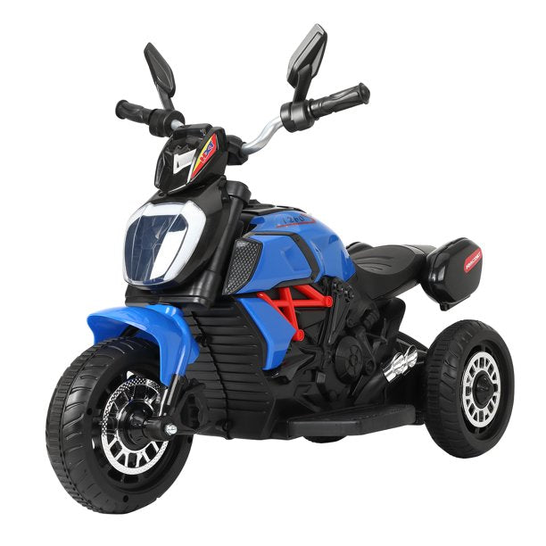 SUGIFT 6V Kids Ride On Motorcycle with Headlights, Battery-Powered 3-Wheel Bicycle - Blue