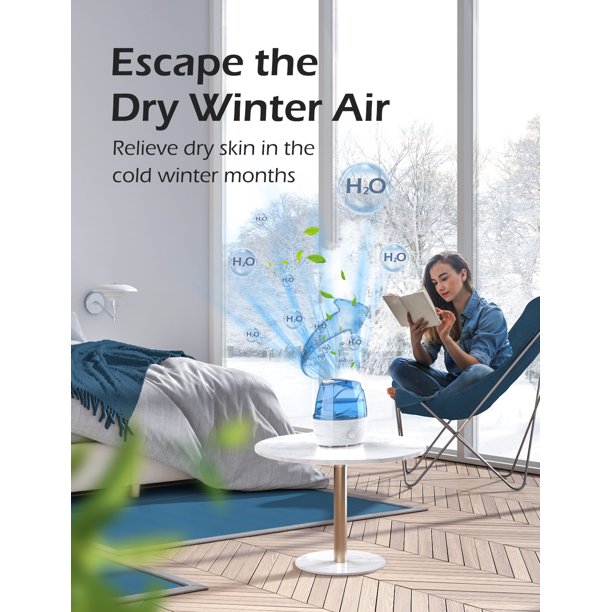 2.2L Cool Mist Humidifiers, 28dB Whisper-Quiet Humidifiers for Bedroom, Easy to Clean & Control Air Humidifier, Auto Shut-Off, 24H Work Time, Blue