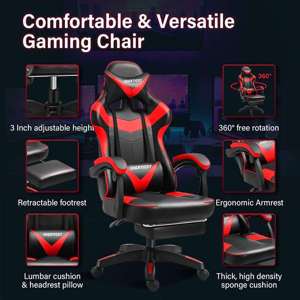 Gaming Chair High Back Computer Chair Racing Executive Ergonomic Adjustable Swivel Task Chair with Headrest and Lumbar Support