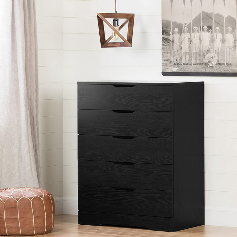 SUGIFT 5-Drawer Chest Black Oak