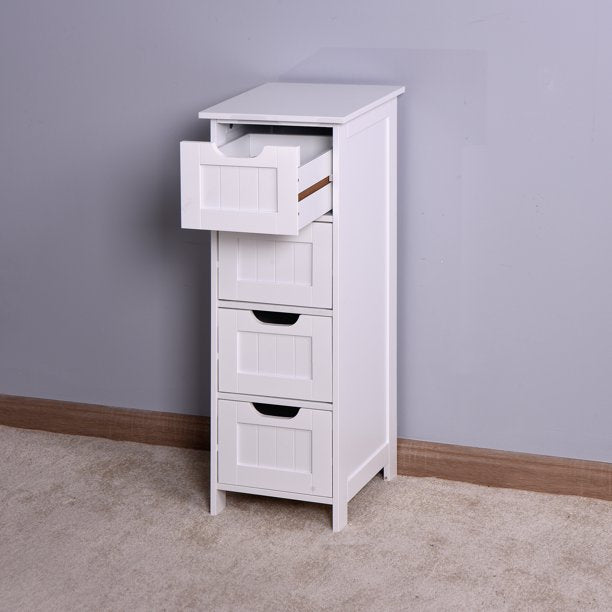 SUGIFT White Bathroom Storage Cabinet, Freestanding Cabinet with Drawers Bedroom Living Room