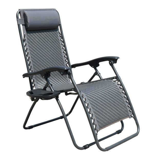 SUGIFT Patio Lounge Chair Portable Adjustable Folding Outdoor Recliner With Pillows and Cup Holder