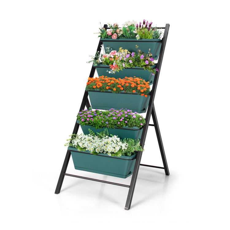 SUGIFT 5-tier Vertical Garden Planter Box Elevated Raised Bed with 5 Container Green