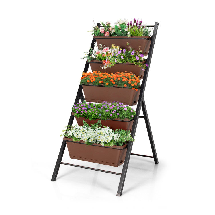 SUGIFT 5-tier Vertical Garden Planter Box Elevated Raised Bed with 5 Container Brown