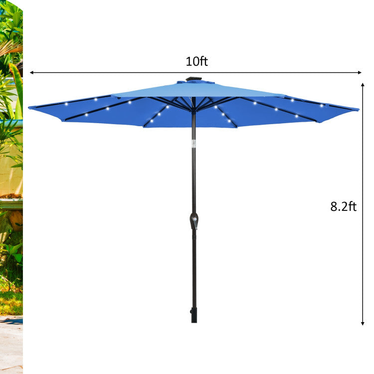 10 ft. Metal Market Solar Tilt Patio Umbrella in Navy with Crank and LED Lights