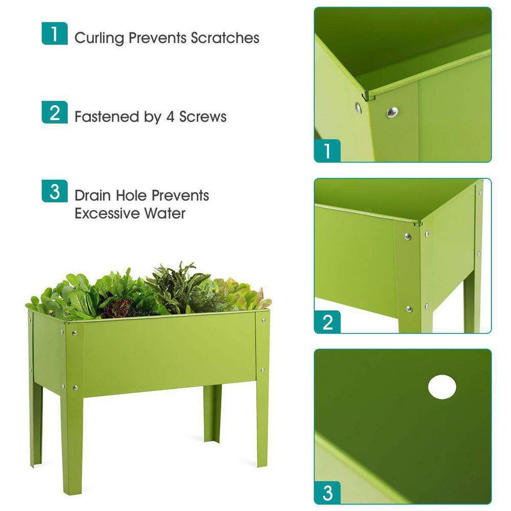 24.5 in. L x 12.5 in. W x 18 in. H Green Metal Outdoor Raised Garden Planter Flower Bed Box