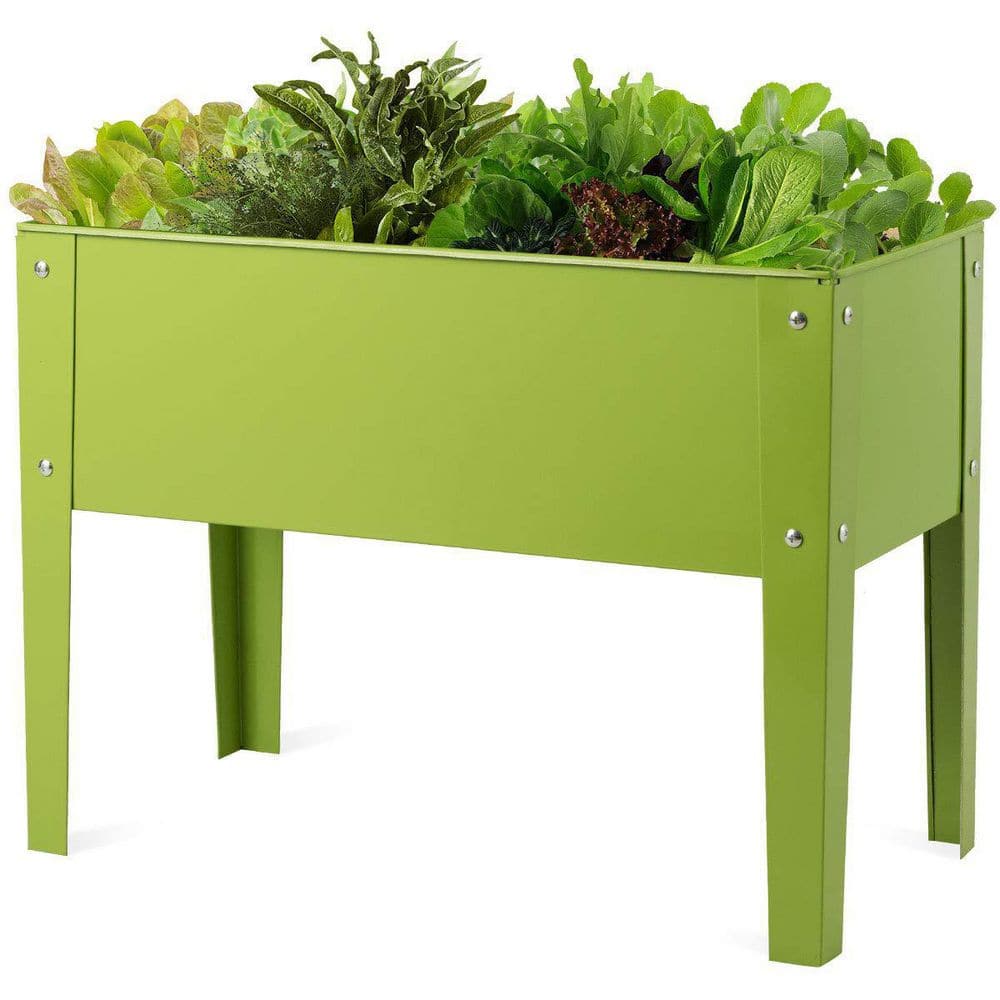 24.5 in. L x 12.5 in. W x 18 in. H Green Metal Outdoor Raised Garden Planter Flower Bed Box