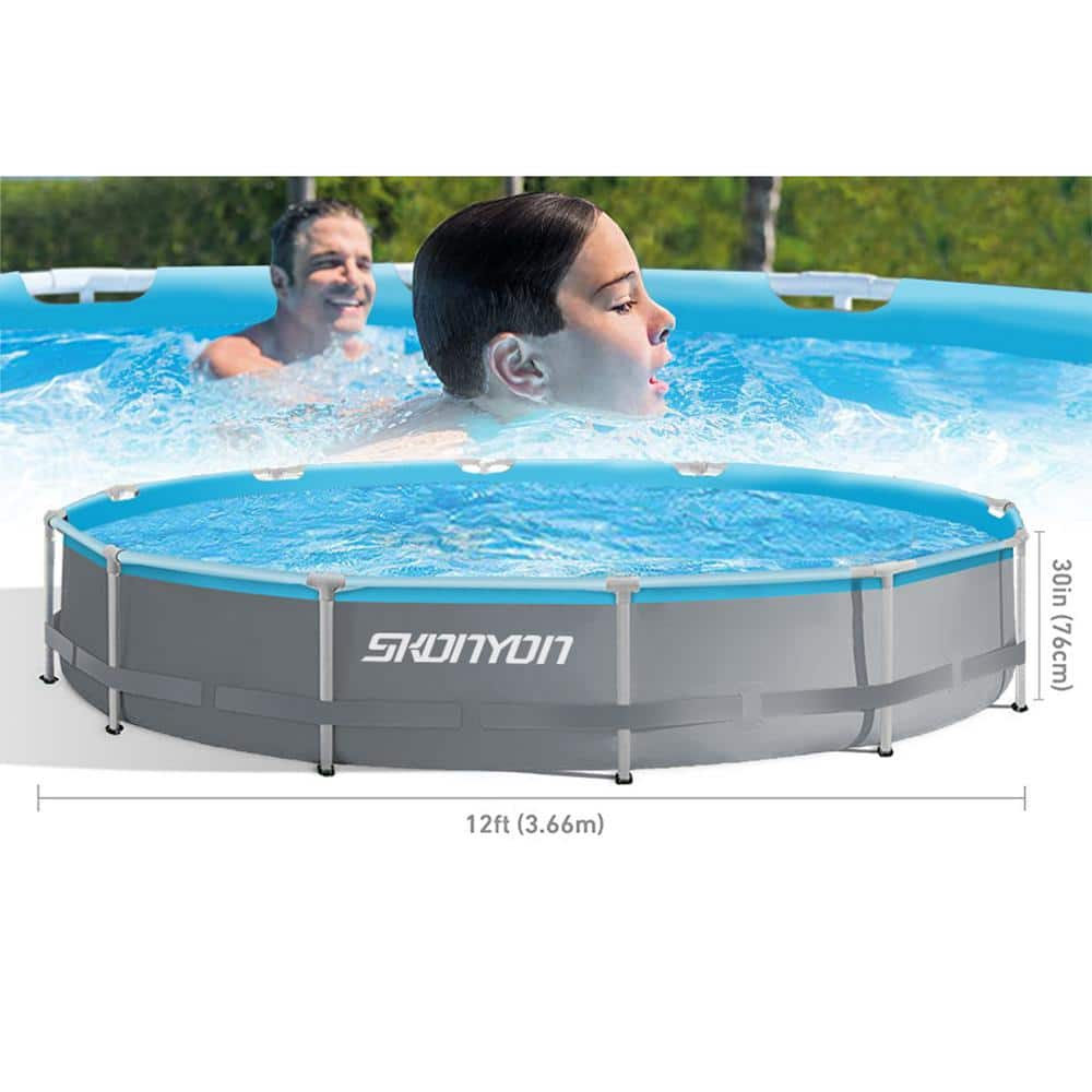 12 ft. Round x 30 in. D Metal Frame Above Ground Pool with Pump and pool Cover