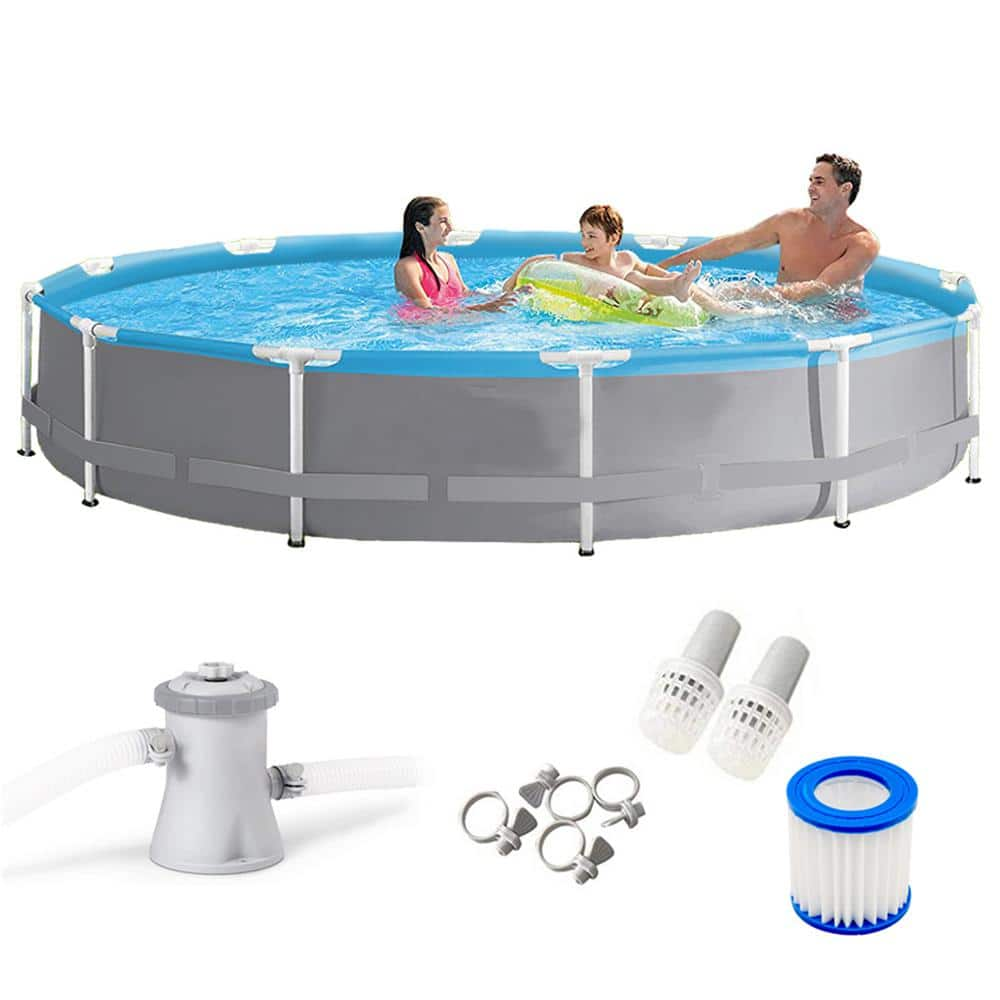 12 ft. Round x 30 in. D Metal Frame Above Ground Pool with Pump and pool Cover