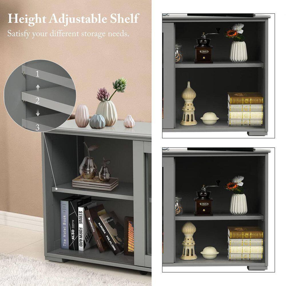 2-Glass Sliding Door Gray Sideboard Buffet Kitchen Storage Cabinet 42 in. W x 25in. H x 13in. D