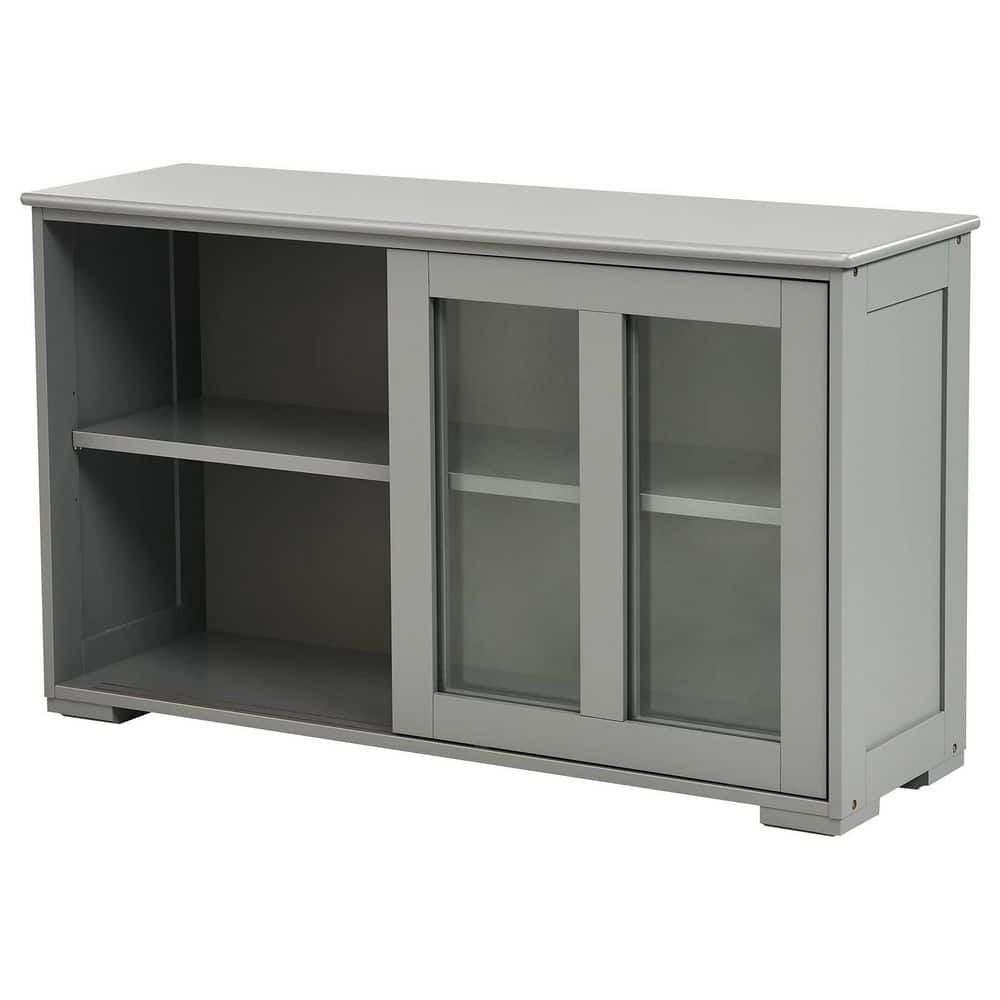 2-Glass Sliding Door Gray Sideboard Buffet Kitchen Storage Cabinet 42 in. W x 25in. H x 13in. D