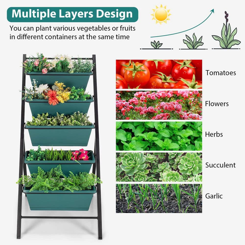 22.5 in. L x 29 in. W x 48.5 in. H 5-Tier Plastic Green Vertical Planter Box Elevated Raised Bed