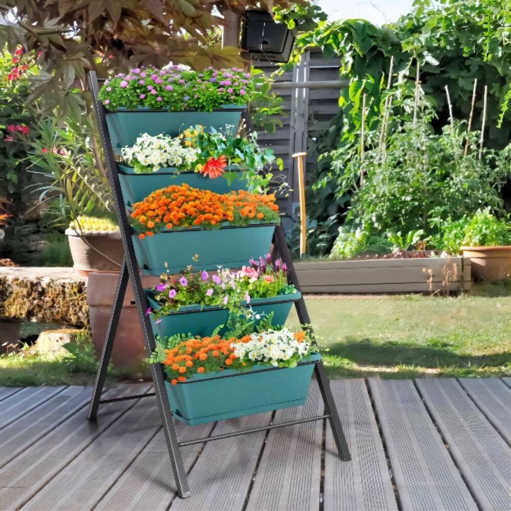 22.5 in. L x 29 in. W x 48.5 in. H 5-Tier Plastic Green Vertical Planter Box Elevated Raised Bed