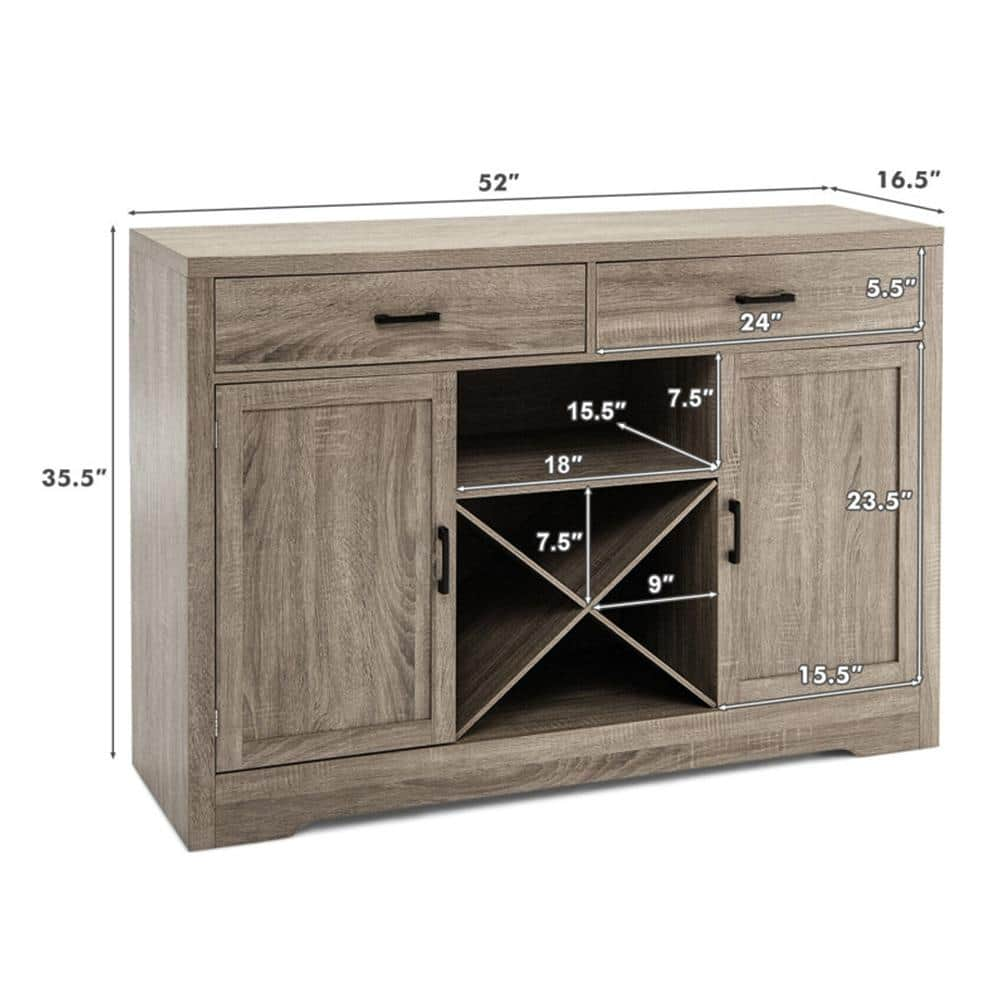 Grey Wooden Sideboard Buffet 52 in. Kitchen Island Kitchen Storage Cabinet with Detachable Wine Rack