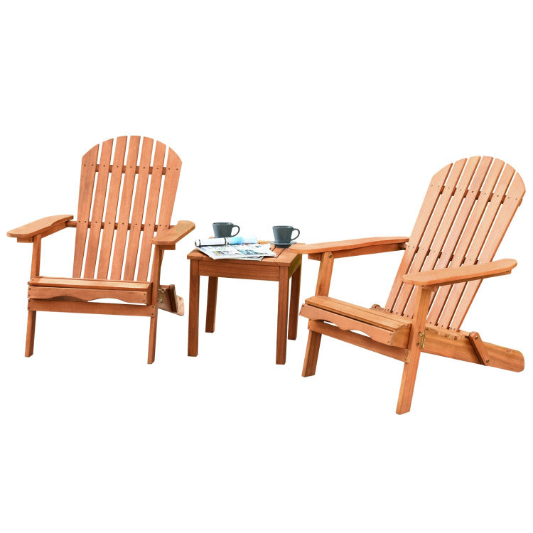 Natural Finish Folding Wood Adirondack Chair with Side Table (3-Pack)