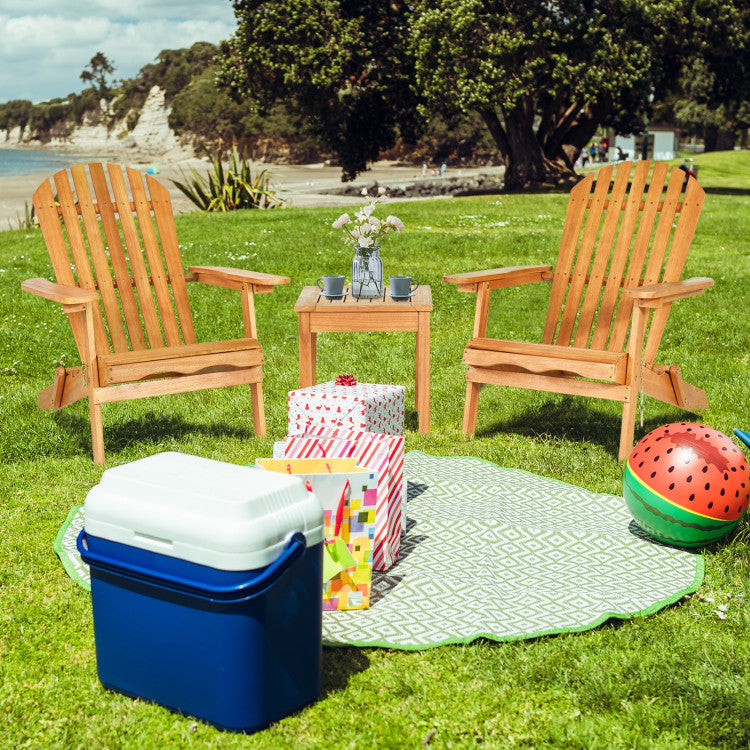 Natural Finish Folding Wood Adirondack Chair with Side Table (3-Pack)