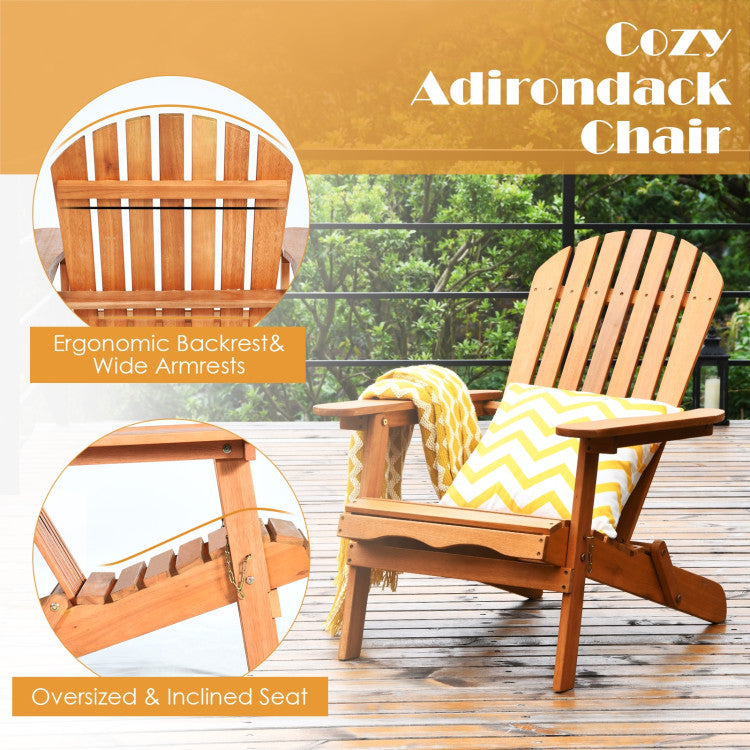 Natural Finish Folding Wood Adirondack Chair with Side Table (3-Pack)