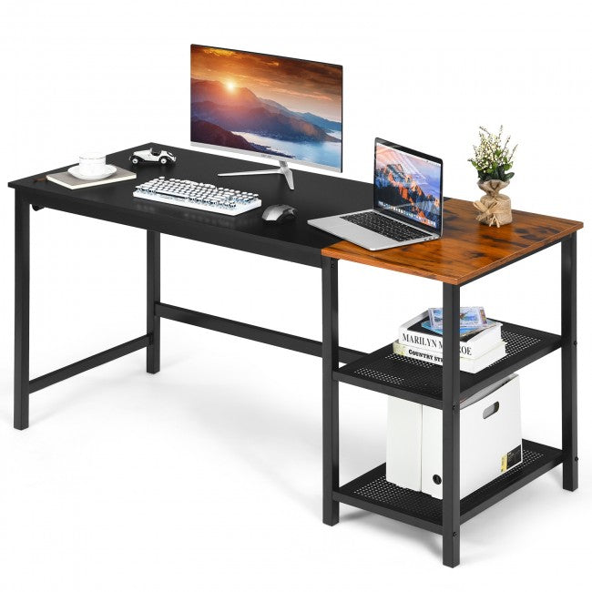 SUGIFT 59 Inch Home Office Computer Desk with Removable Storage Shelves,Black
