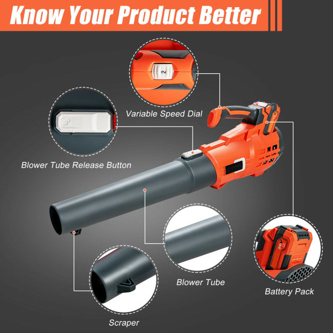 SUGIFT Electrical 5-Speed Cordless Leaf Blower with 4.0Ah Battery and Charger,Orange